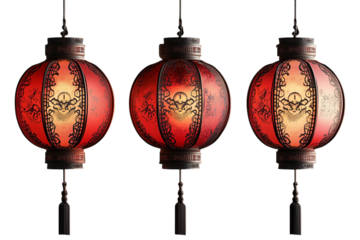 Glowing Red Chinese Lantern with Gold Details on Transparent Background