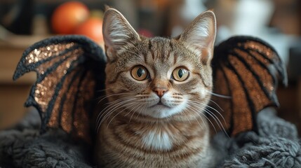 Fototapeta premium Tabby Cat in Halloween Wings