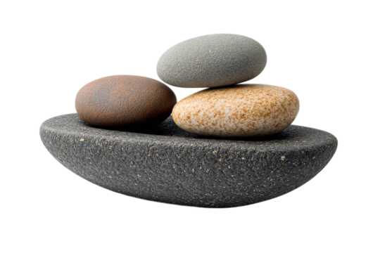 Three stones on a stand in a minimalist composition, cut out transparent