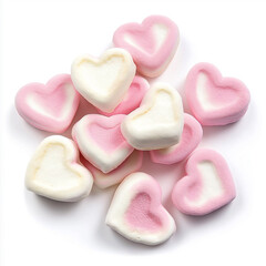 Obraz premium heart-shaped marshmallows with pink and white, Isolated on white Background.