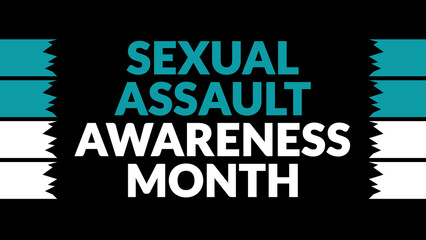 Sexual Assault Awareness Month text with side lines on a black background. Which is observed every year in April to celebrate Sexual Assault Awareness Month.