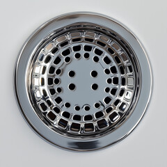 Detailed shot capturing shiny chrome drain cover resting elegantly, ideal for industrial and architectural design