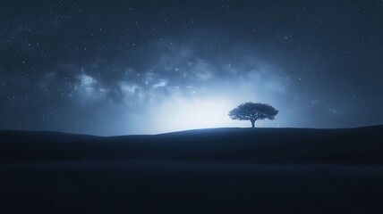 Solitary Tree Under Starry Night Sky