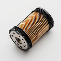 Car oil filter with intricate design features laid out meticulously, symbolizing automotive engineering and efficiency