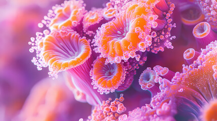 A vibrant pink and orange fungus displays intricate details. Vibrant Hyphae. Illustration