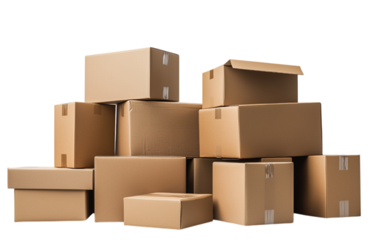 Stack of Brown Cardboard Boxes On Transparent Background
