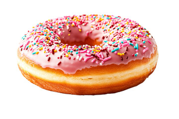 Pink frosted donut with sprinkles, dessert, treat, sugar, temptation, cut out transparent