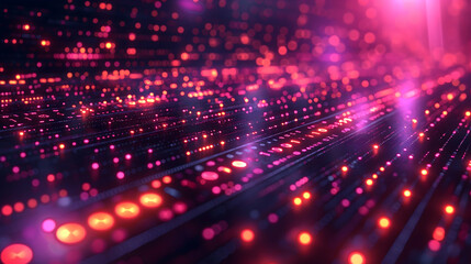 Pink Red Data Stream Abstract Technology Background, Futuristic Glowing Lines with Binary Code