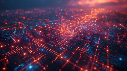 Orange Blue Network Lines Abstract Technology Background, Futuristic Data Stream Design