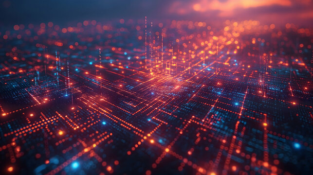 Orange Blue Network Lines Abstract Technology Background, Futuristic Data Stream Design