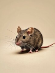 Adorable Brown Mouse Standing Alert on Tan Background in Studio Shot