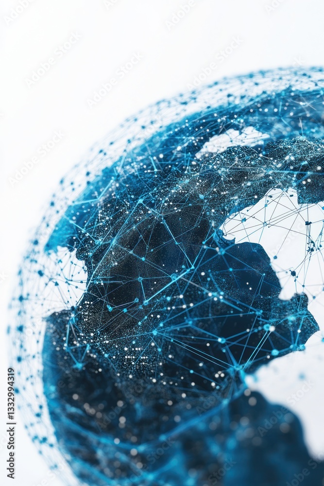 Poster abstract representation of a digital globe showcasing interconnected networks and data flow over eur