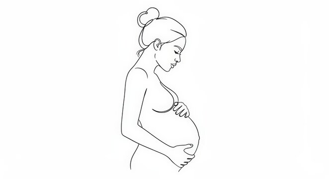 Line drawing of a pregnant woman holding her belly.