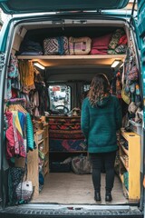 Selling handmade crafts from the van.