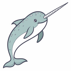 a cartoon illustration of a narwhal with a long tusk. The narwhal is depicted in a playful style, with a friendly expression