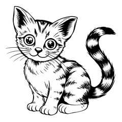 Obraz premium cute cat illustration sitting in black and white style 