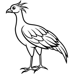 Fototapeta premium a detailed line art illustration of a secretary bird, a bird with distinctive crest, standing gracefully. The image is simple and clean, suitable for coloring or design purposes