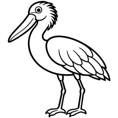 Obraz premium a black and white line art of a stork standing. The stork has a long beak and thin legs, perfect for coloring and artistic projects vector illustration