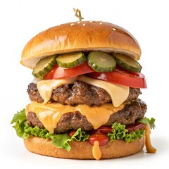 Carolina Burger with Chili Slaw and Mustard Isolated on White Background Delicious Southern Style Sandwich Perfect for Menu Design and Food Advertising