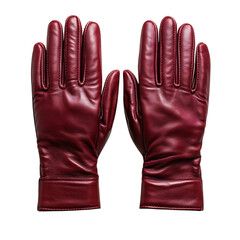 A Pair of Red Leather Gloves Isolated on Transparent Background