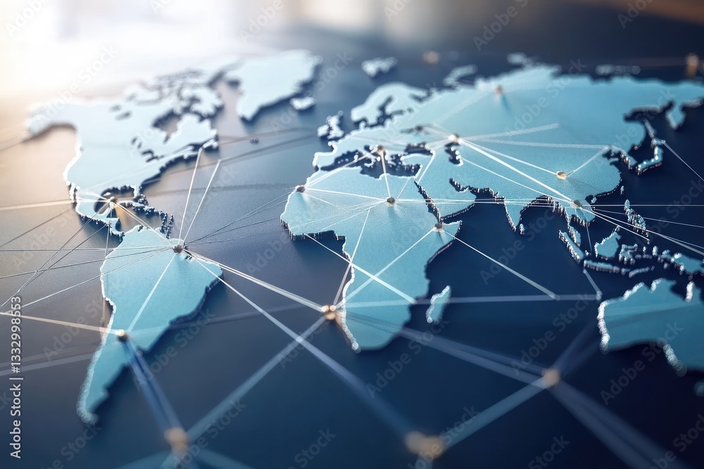 Poster global connectivity map with network lines and nodes