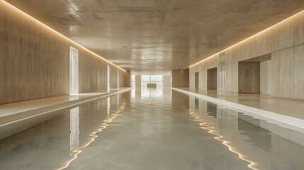 Fototapeta premium Minimalist Indoor Pool Tranquil Spa Design, Luxury Wellness Center with Neutral Tones