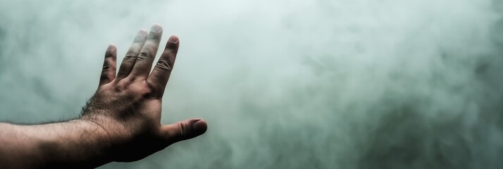 A hand reaching through a veil of smoke, symbolizing the interplay of clarity and obscurity. It embodies the struggle to connect with emotions amidst uncertainty.