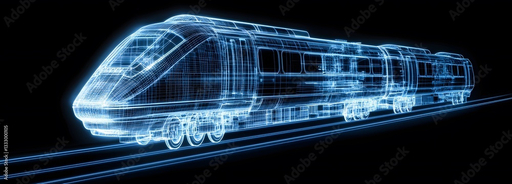 Sticker a futuristic monorail train blueprint with a sleek levitating design and high-speed propulsion techn