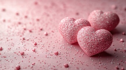 Fototapeta premium Three hearts on a pink background
