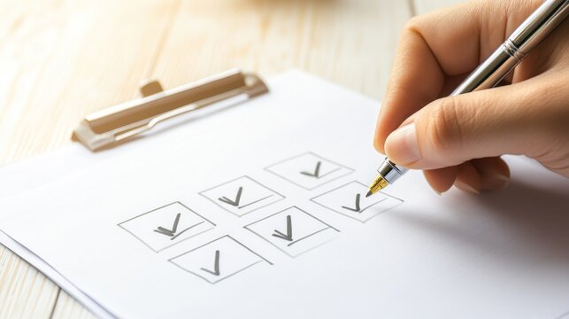 Hand Checking Off Items on a Checklist with Pen and Clipboard