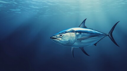 Fototapeta premium Tuna Fish Swimming Underwater in Blue Ocean Depths Illustration