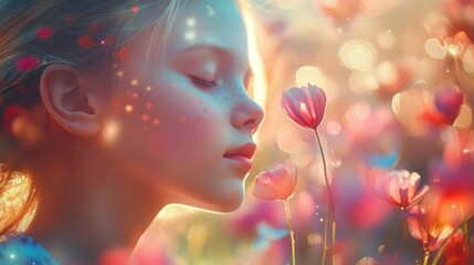 Child in Field of Flowers, Peaceful Moment