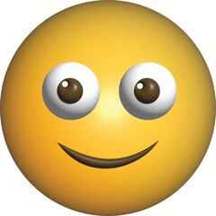 A happy yellow emoji face with big eyes and a smile