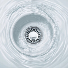 A white ceramic sink with a centrally located drain is presented in a minimalist setting, underscoring modern design aesthetics.