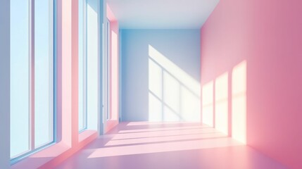Obraz premium Pink and blue room bathed in sunlight.