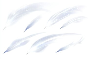 Obraz premium Ethereal white feathers with sparkling accents gracefully floating against a soft white background, ideal for design use