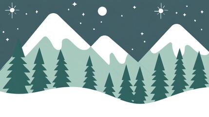 Obraz premium Snowy mountain night, winter forest, stars, design