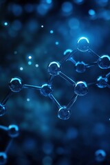 Abstract molecular structure with glowing blue background