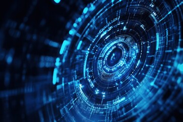 Abstract futuristic digital technology background with glowing circular patterns and intricate details