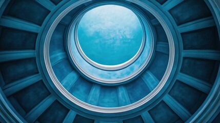 Obraz premium Blue Circular Skylight Stairwell Interior