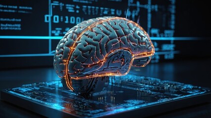 Cerebro cibern&eacute;tico con conexiones electr&oacute;nicas en una representaci&oacute;n conceptual de IA avanzada