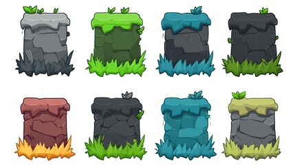 Cartoon Stone Bases with Vegetation