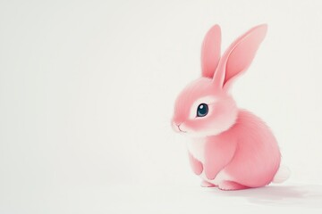 Obraz premium A cute pink bunny in kawaii style perches against a crisp white backdrop, radiating charm and whimsy in this delightful 2D art.