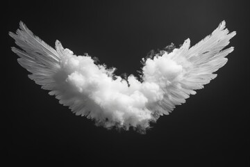 An image showing a pair of stylized bird wings with clouds