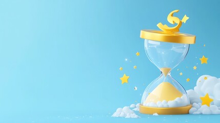 Golden Hourglass with Clouds and Stars, Money Symbol