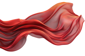 Red wavy textile, flowing fabric, elegant texture, transparent background, cut out transparent