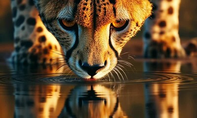 Cheetah at Sunset: A Stunning Reflection - Powered by Adobe
