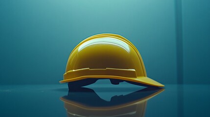 Fototapeta premium Yellow hardhat on dark surface