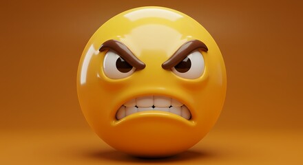 Fototapeta premium Anger Emoji Showing Frustration and Rage Against an Orange Background