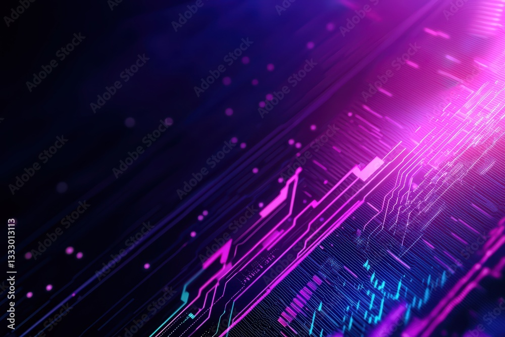 Poster dynamic financial data visualization concept with abstract neon lines and patterns